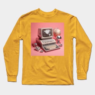 Retro 1950s Computer on a Pink Background Long Sleeve T-Shirt